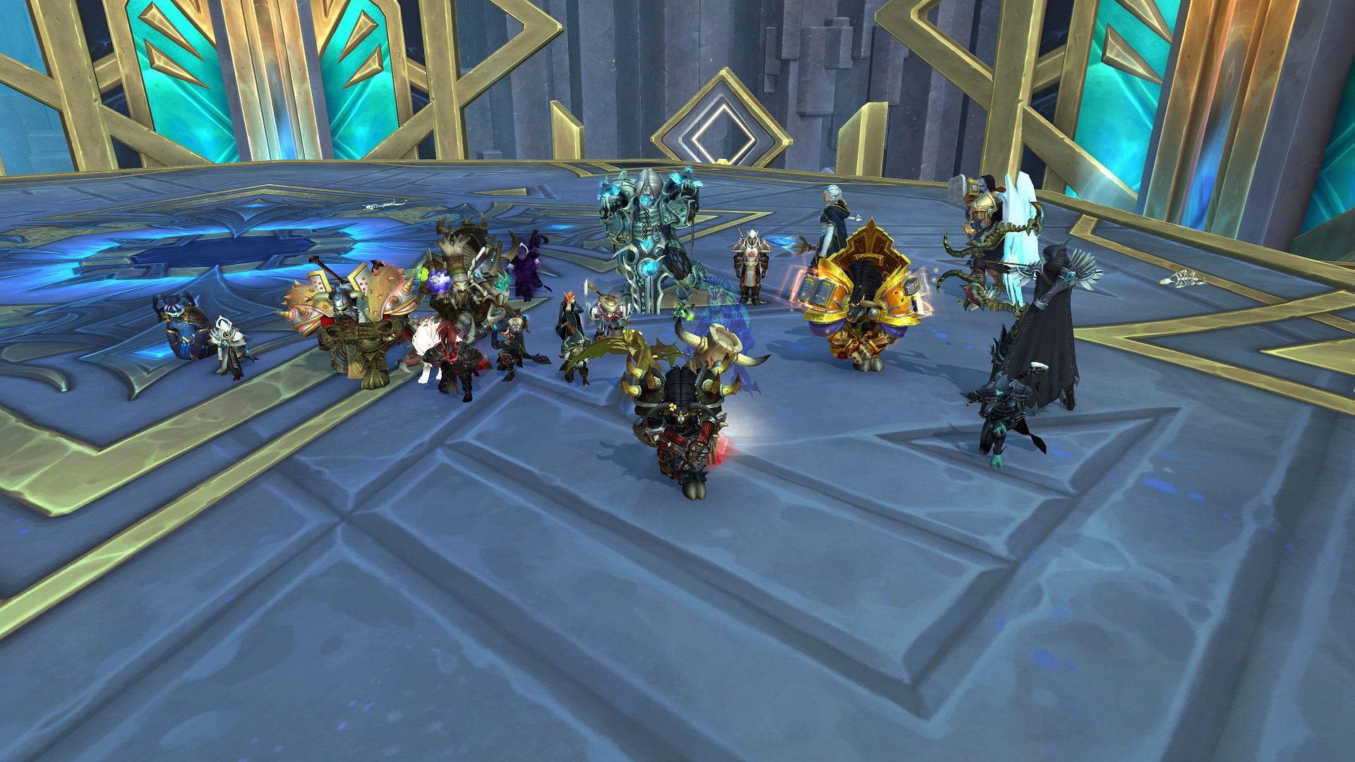 The raid group kneeling around the ghost of Anduin