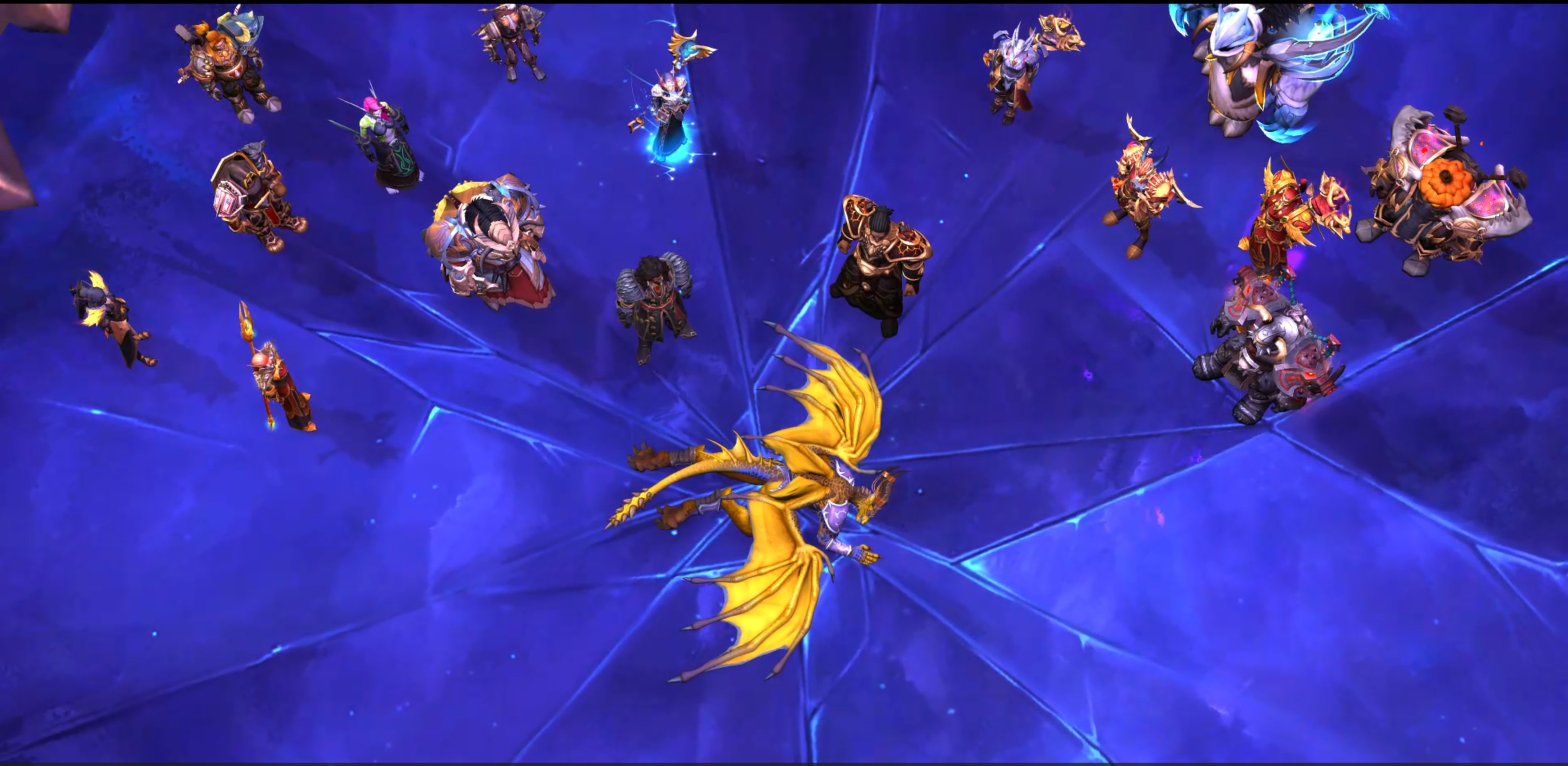 View of the raid team from above during the end-of-raid cinematic